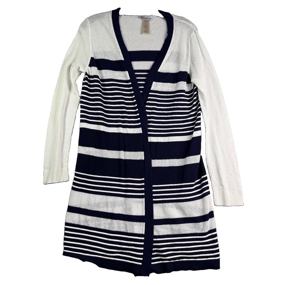 Tommy Bahama Swim Cover-Up Women's L Blue Striped Coastal Beach Long Open Knit